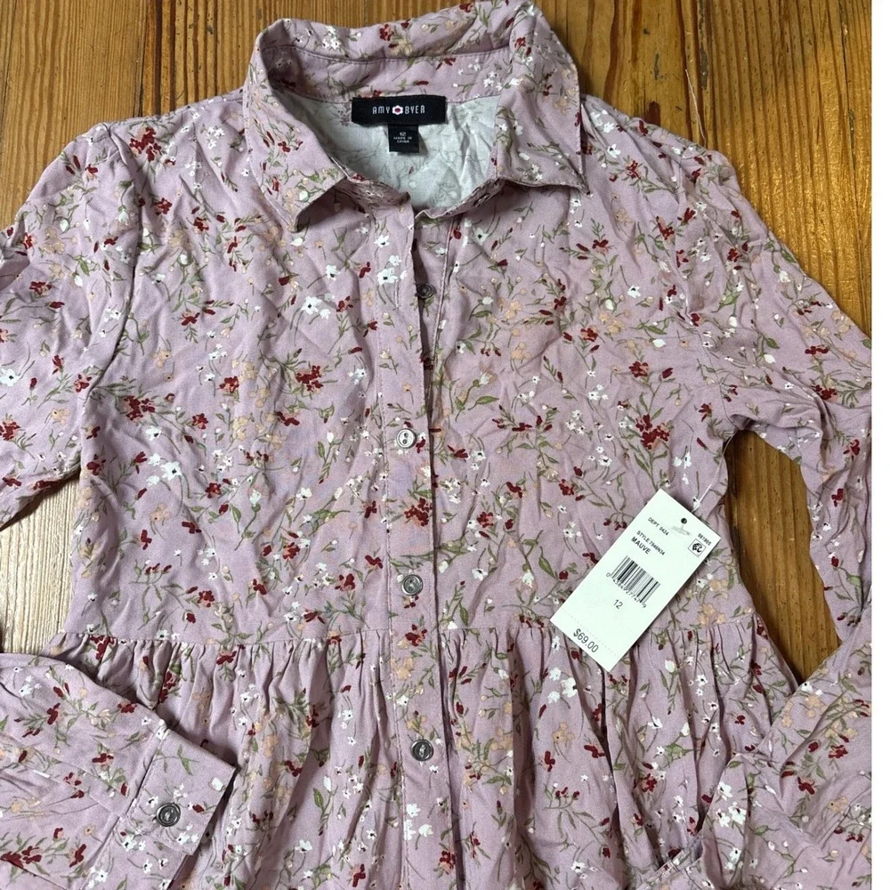 Amy Byer Shirt Dress Kids Mauve NWT Floral Boho Tiered SIZE 12
